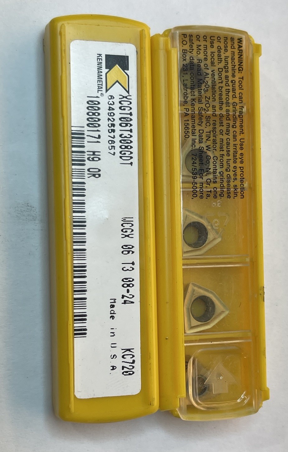 XCGT 06T308 GDT KC720 ISO ID: WCGX06T30824 KENNAMETAL INSERT Qty.10 (26MY128)