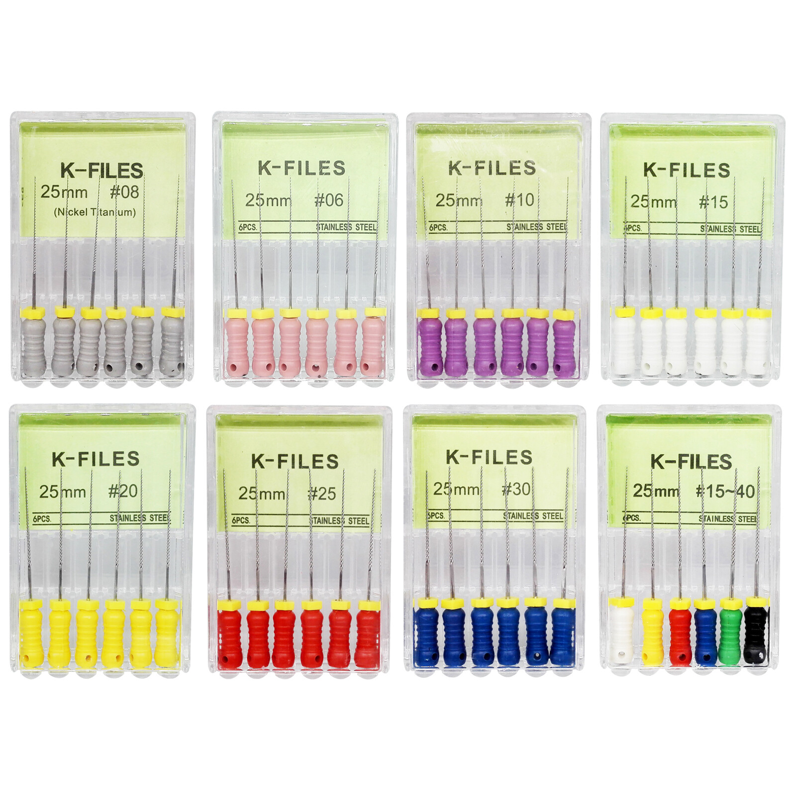 6pcs Limas endodónticas dentales de acero inoxidable K-File Uso manual 25/21mm