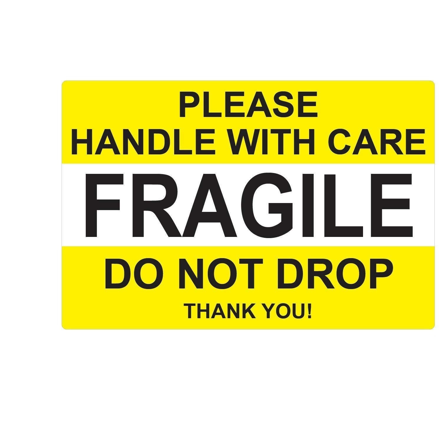 2″ x 3″ Yellow Fragile Stickers Handle with Care Thank You Water Proof Sticke…