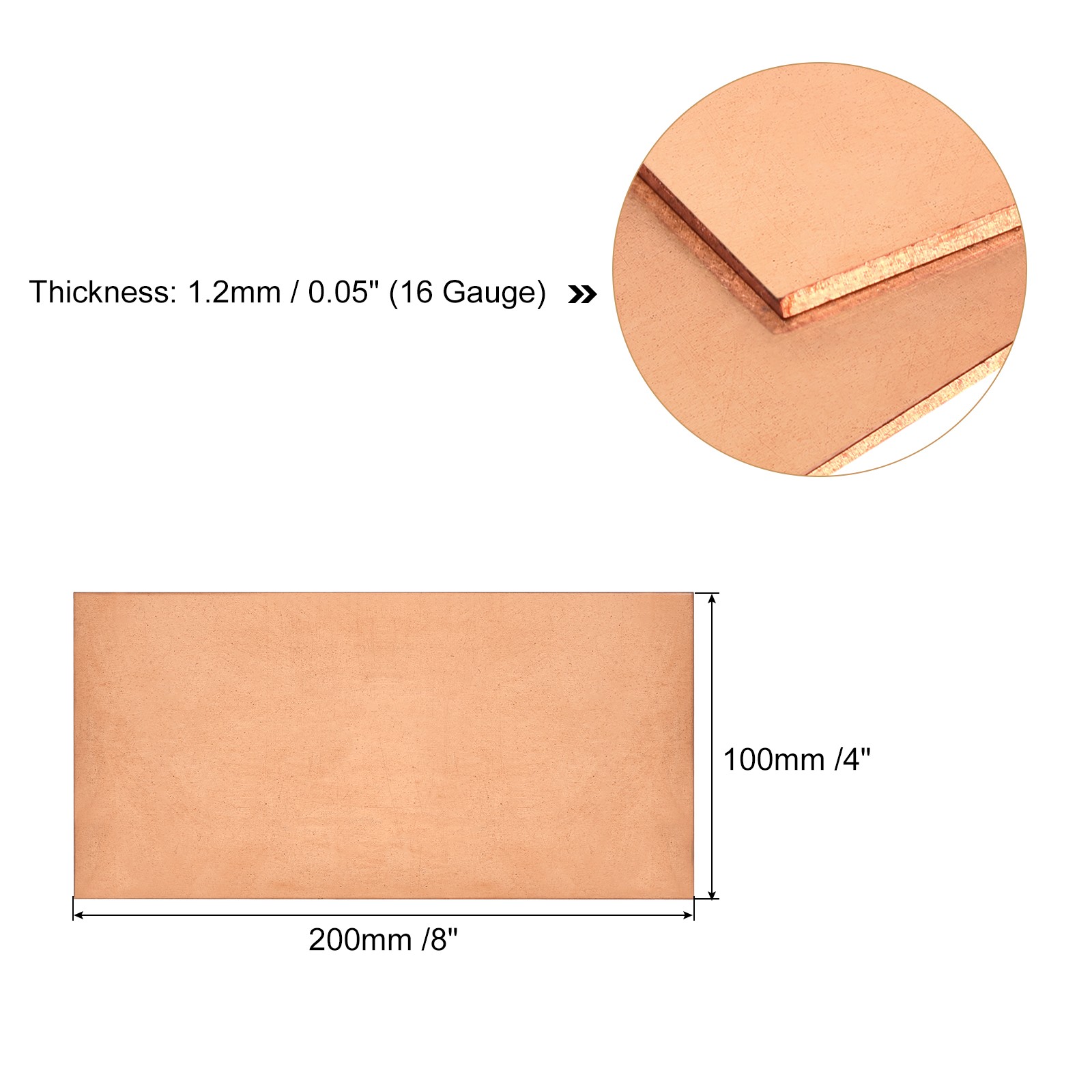 Pure Copper Sheet 8″ x 4″ x 0.05″ 16 Gauge T2 Copper Metal Plate