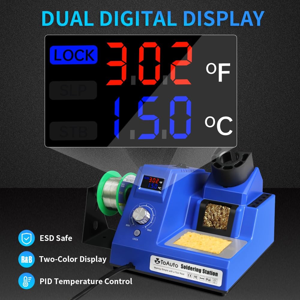 TOAUTO DS90 Soldering Station-°F & °C Dual Digital Display Iron Kit,90W