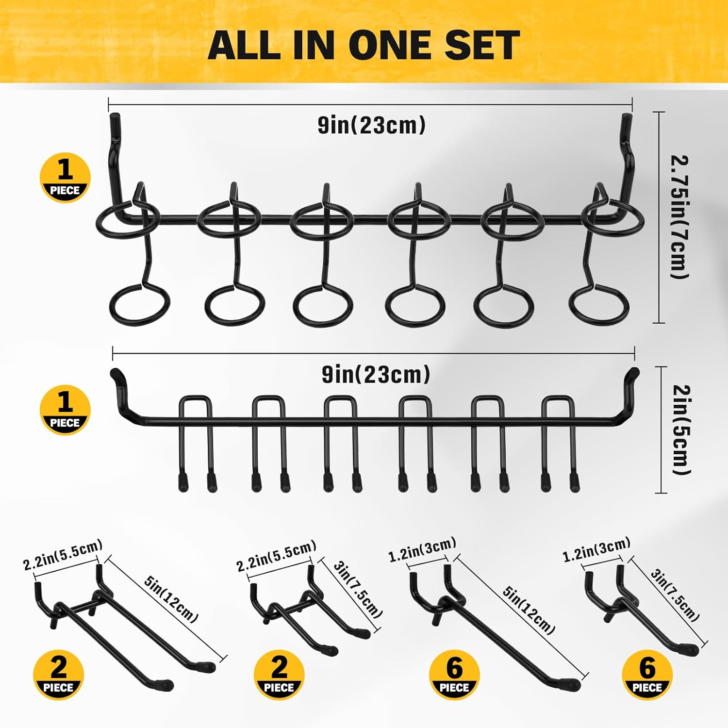 200-Piece Extra Thick Pegboard Hooks Set, 1/4″ Heavy Duty Black Peg Board
