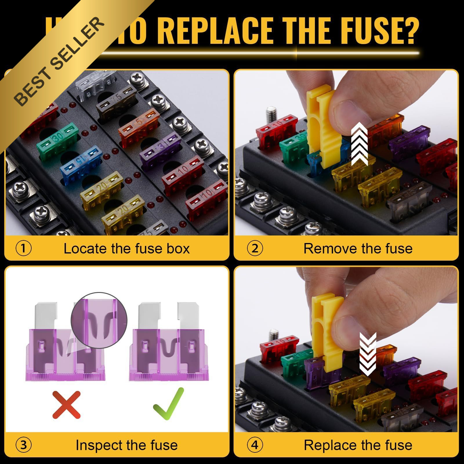100Pcs Standard Automotive Blade Fuse Assortment Kit for Car Truck Boat Marine