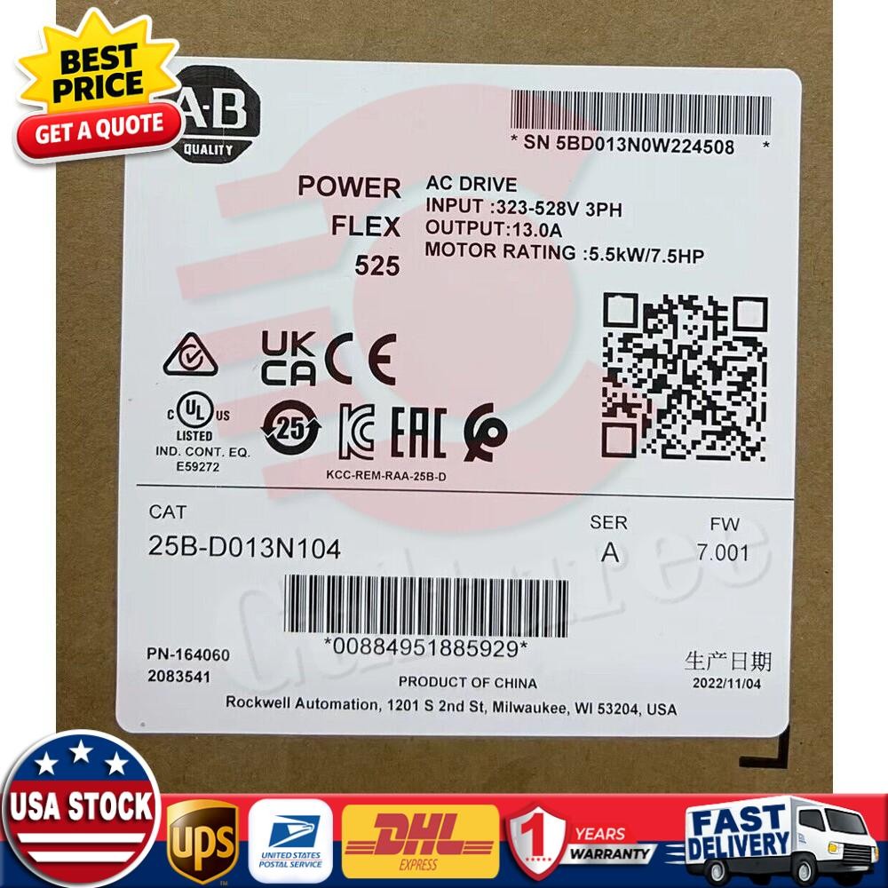 Allen-Bradley PowerFlex 525 AB 25B-D013N104 AC Drive 25BD013N104 US Free Tax
