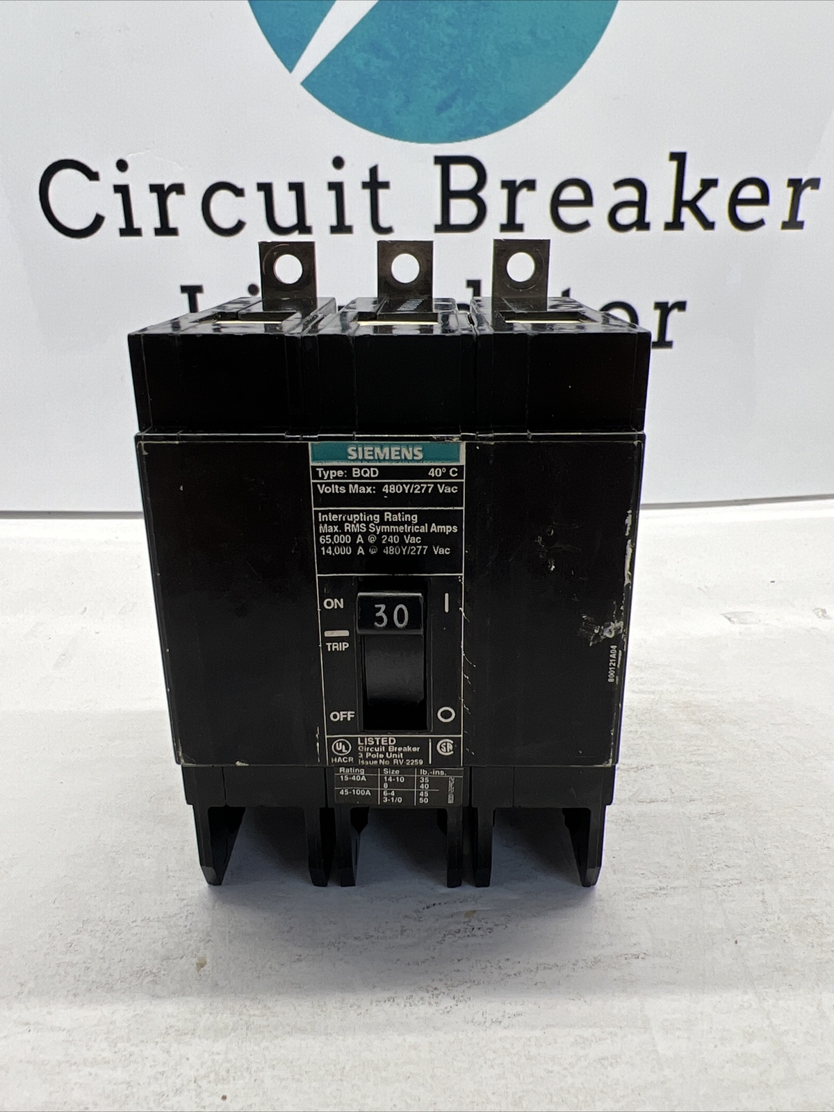 Siemens BQD330 3 Pole 30 Amp 480 Volt Circuit Breaker Refurbished