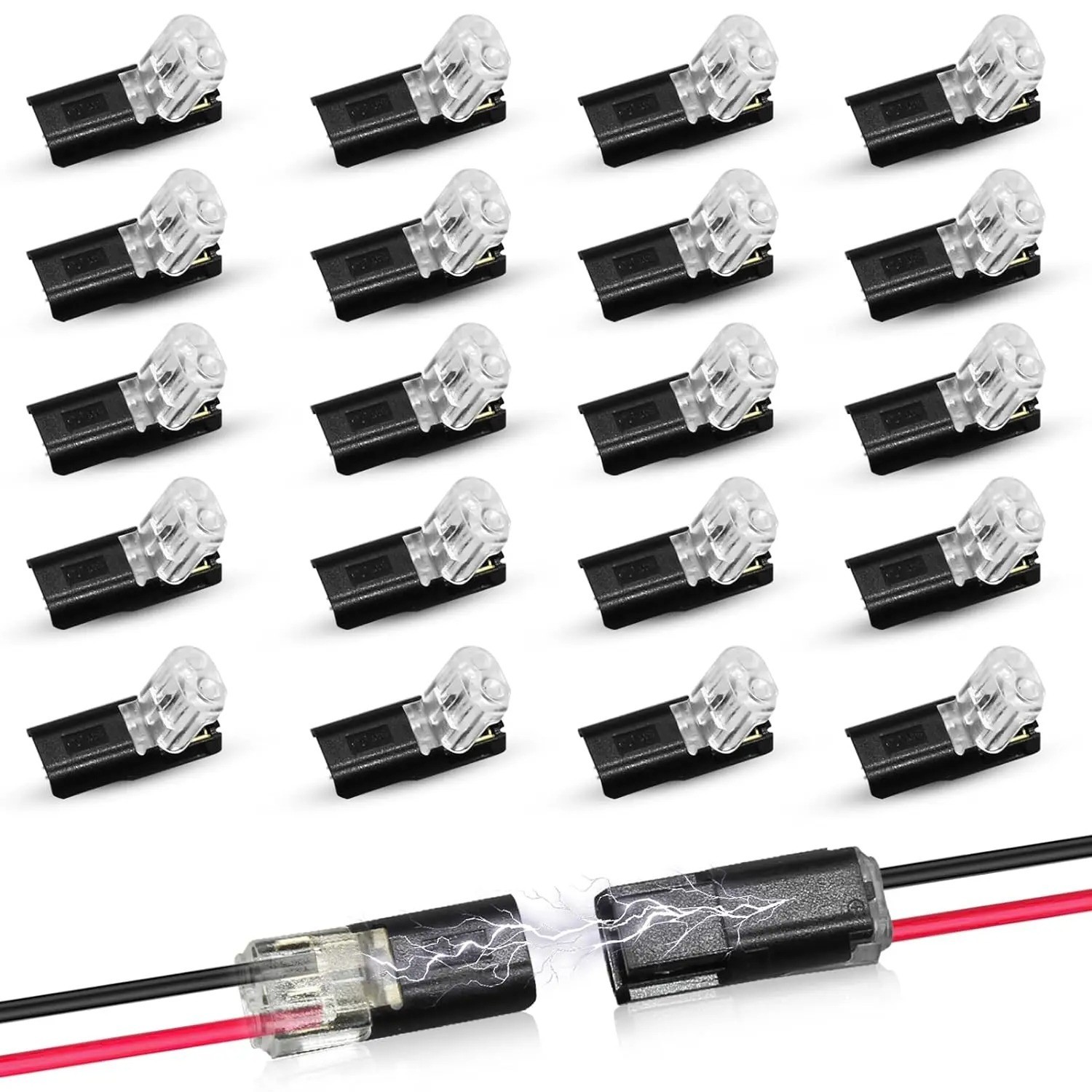 10/20 PCS Double-Wire Plug-in LED Connector with Lock Buckle – 2 Pin Compact