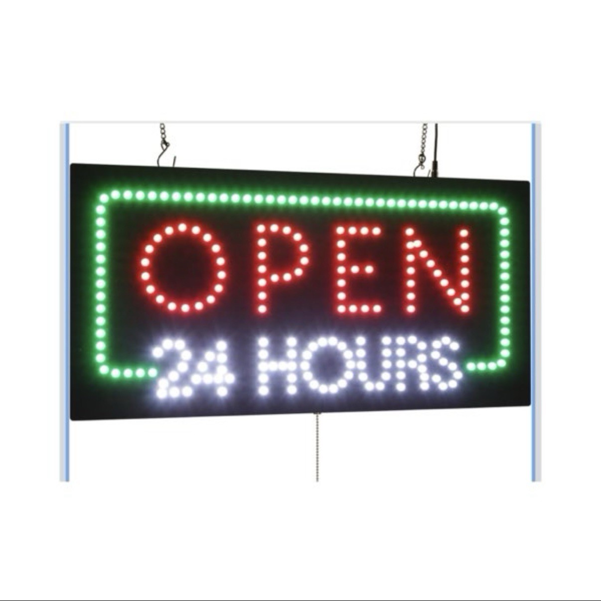 31” x 17” ‘Open 24 Hours’ LED Animated Business Sign Hanging Lighted Display
