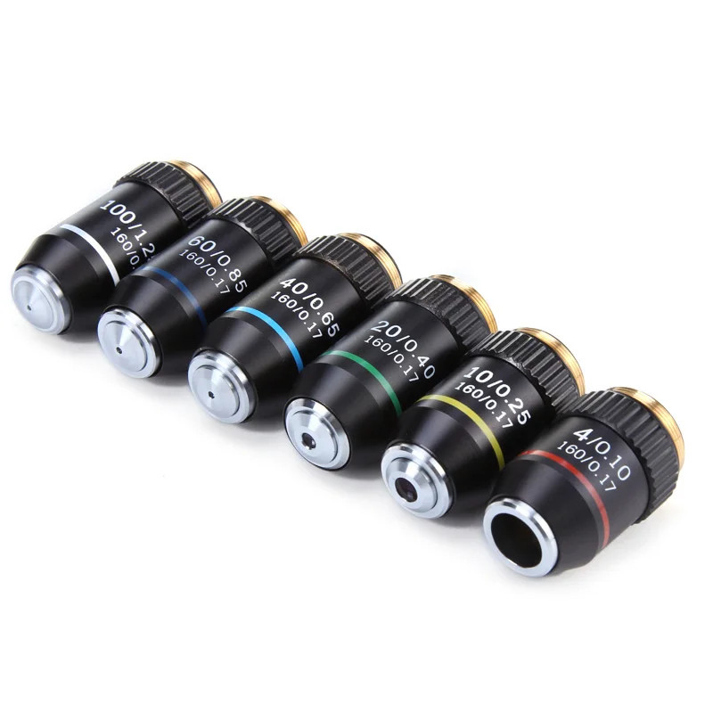 4X 10X 20X 40X 60X 100X Achromatic Objective Lens 195 mm Conjugate Distance Tube