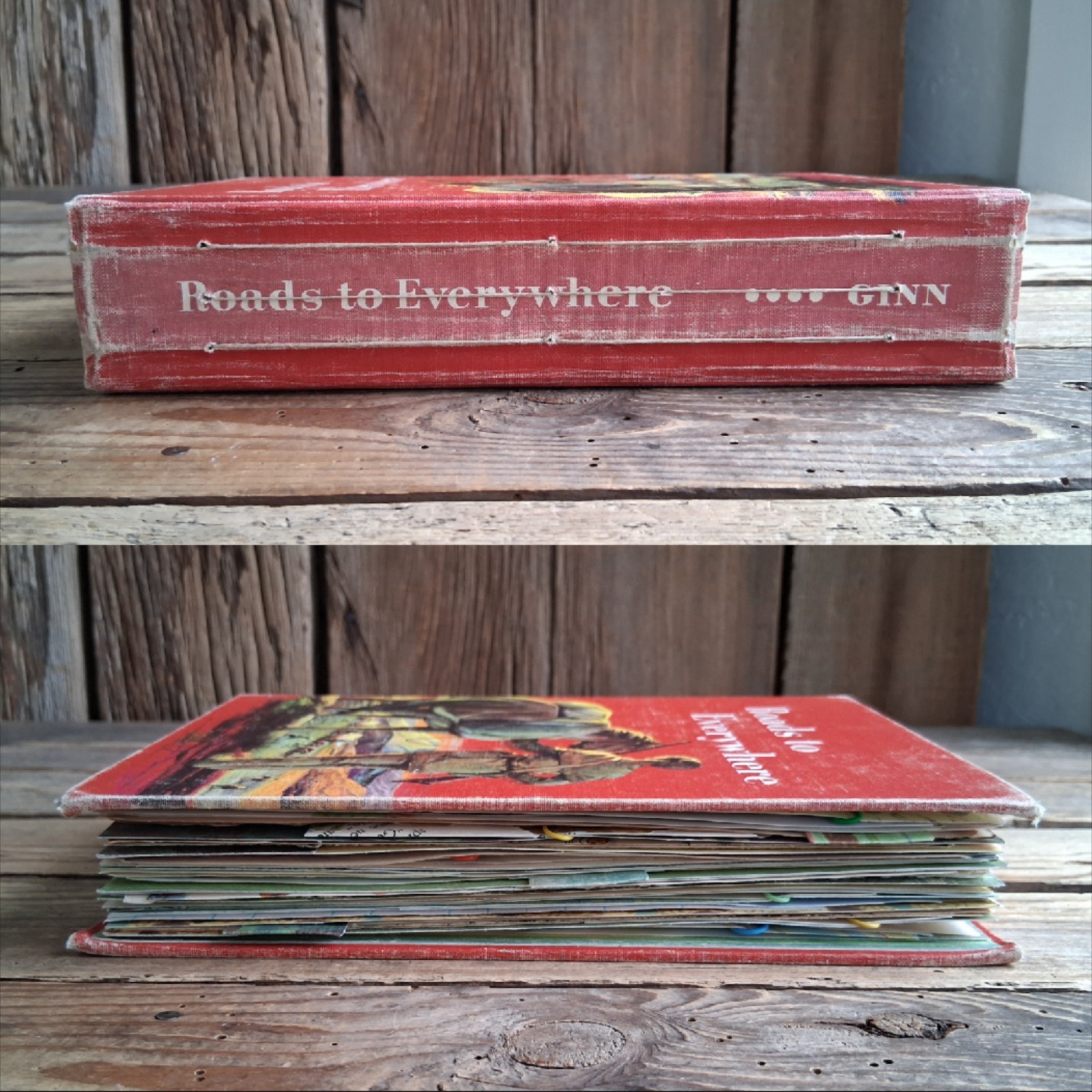 Handmade Junk Journal Vintage Textbook Cover Roads To Everywhere Blank Diary