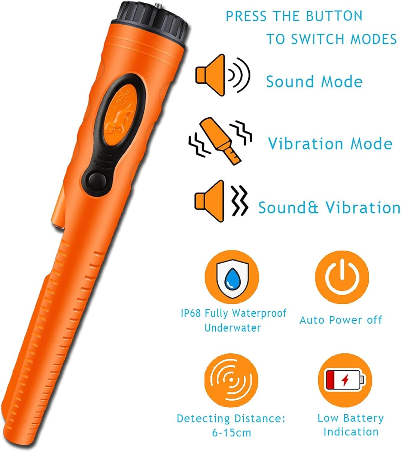 Fully Waterproof Pinpoint Metal HS08 Orange Pinpointer