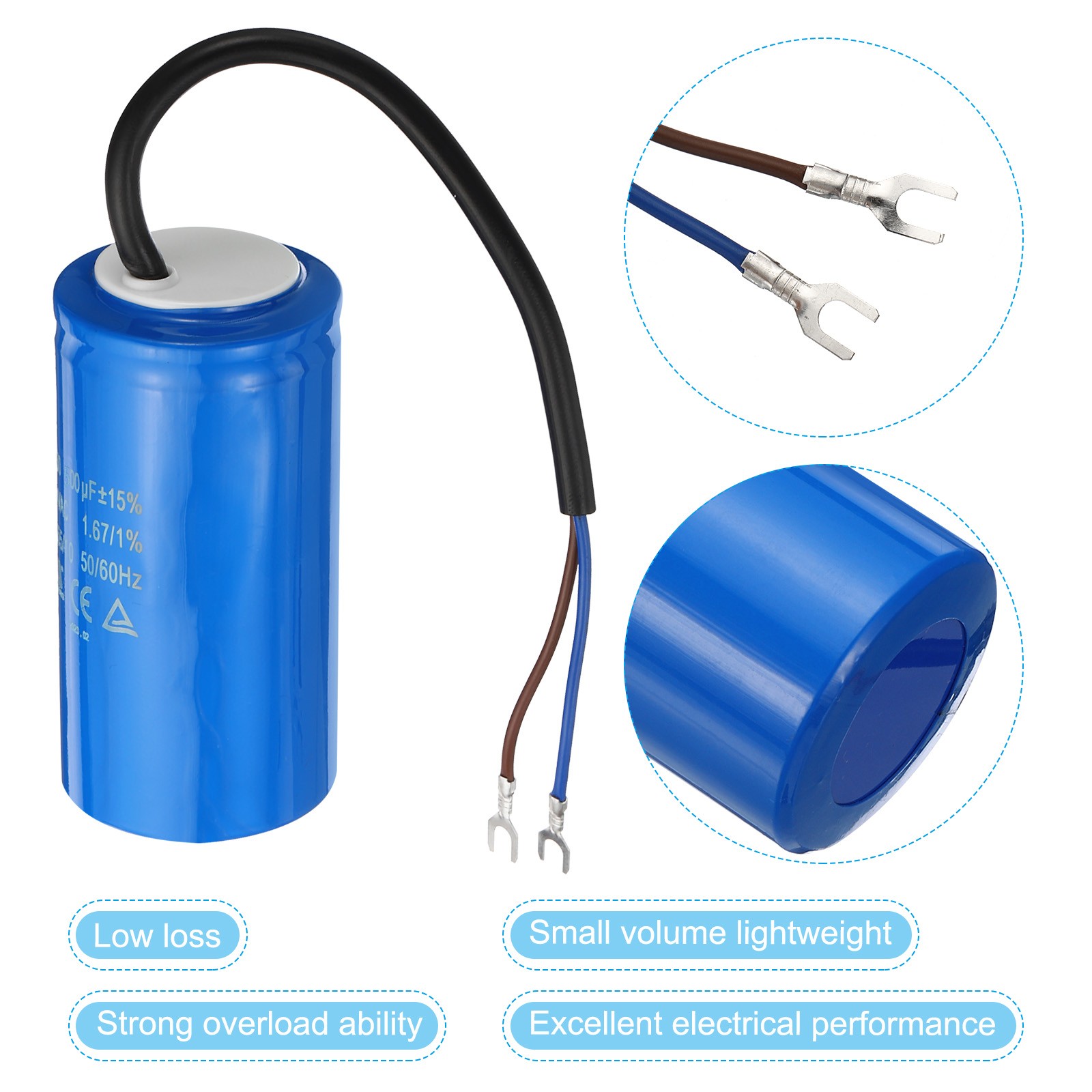 CD60 Run Capacitor 500uF 250VAC 50/60Hz Motor Starting Capacitor with 2 Wires