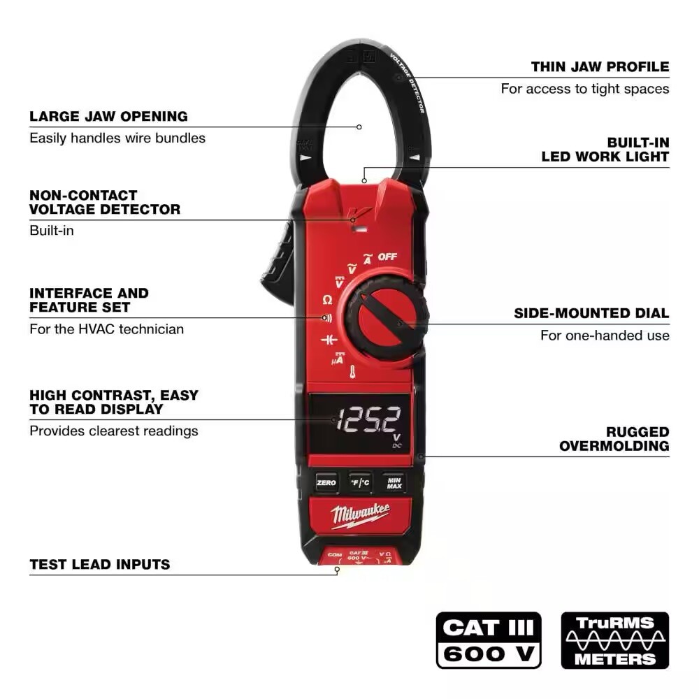 Milwaukee 2236-20 Clamp Meter for HVAC/R – Red