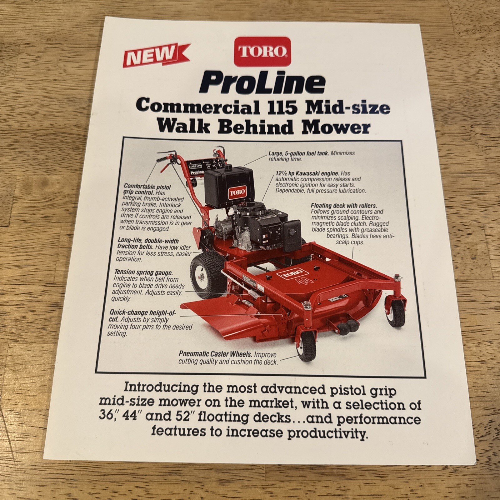 1989 Toro Proline Commercial 115 Mid Size Walk Behind Mower Specifications Sheet