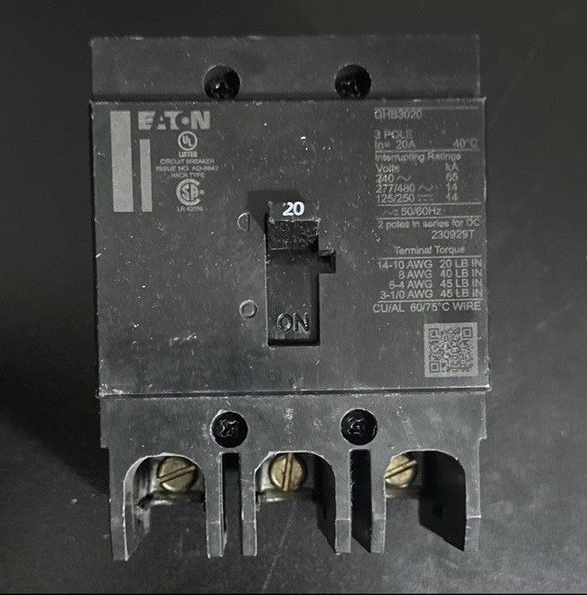 Eaton GHB3020 20A 3-Pole 277/480VAC Industrial Bolt-On Circuit Breaker