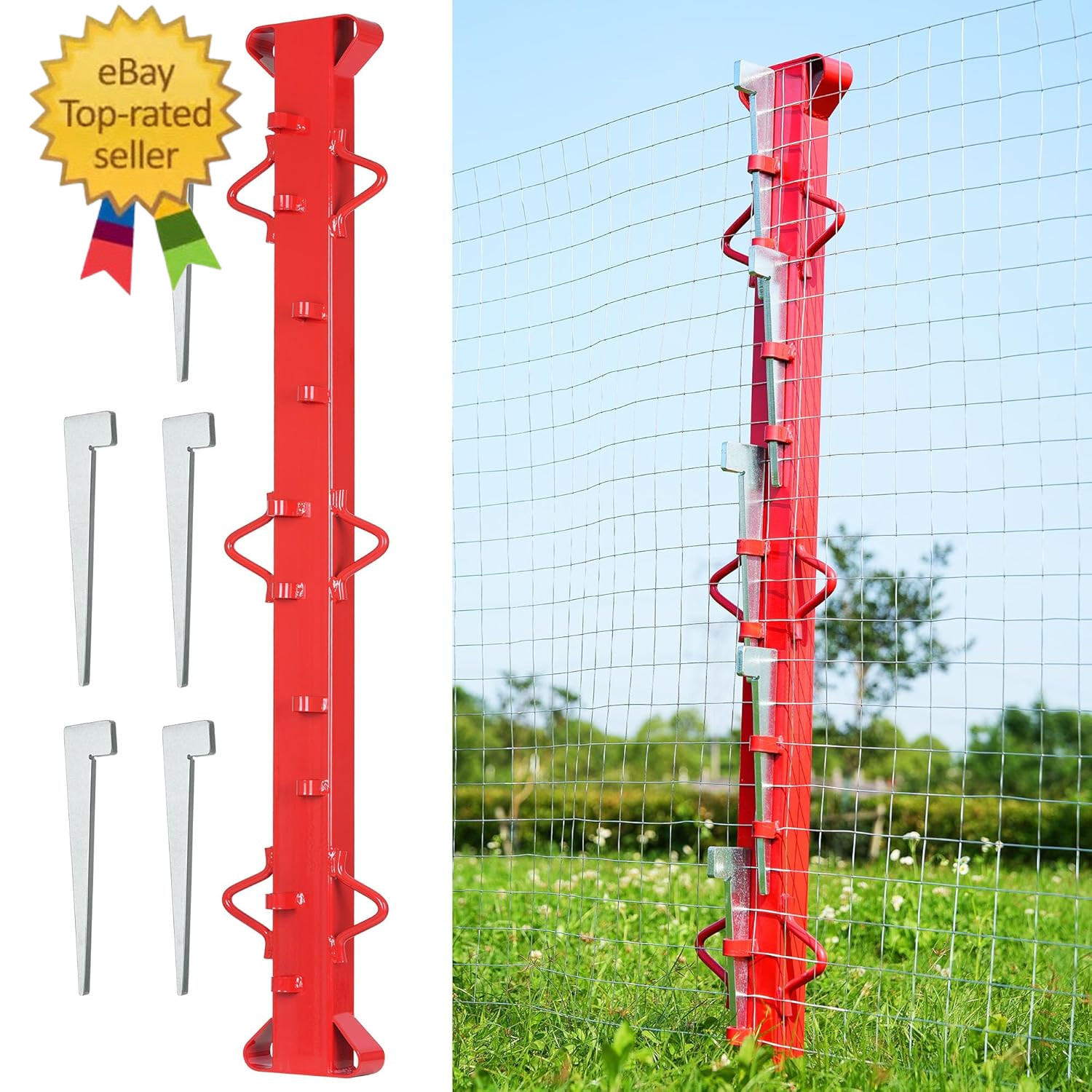 4Ft Woven Wire Fence Stretcher Bar with 5 Wedges, Heavy-Duty Carbon Steel Fence