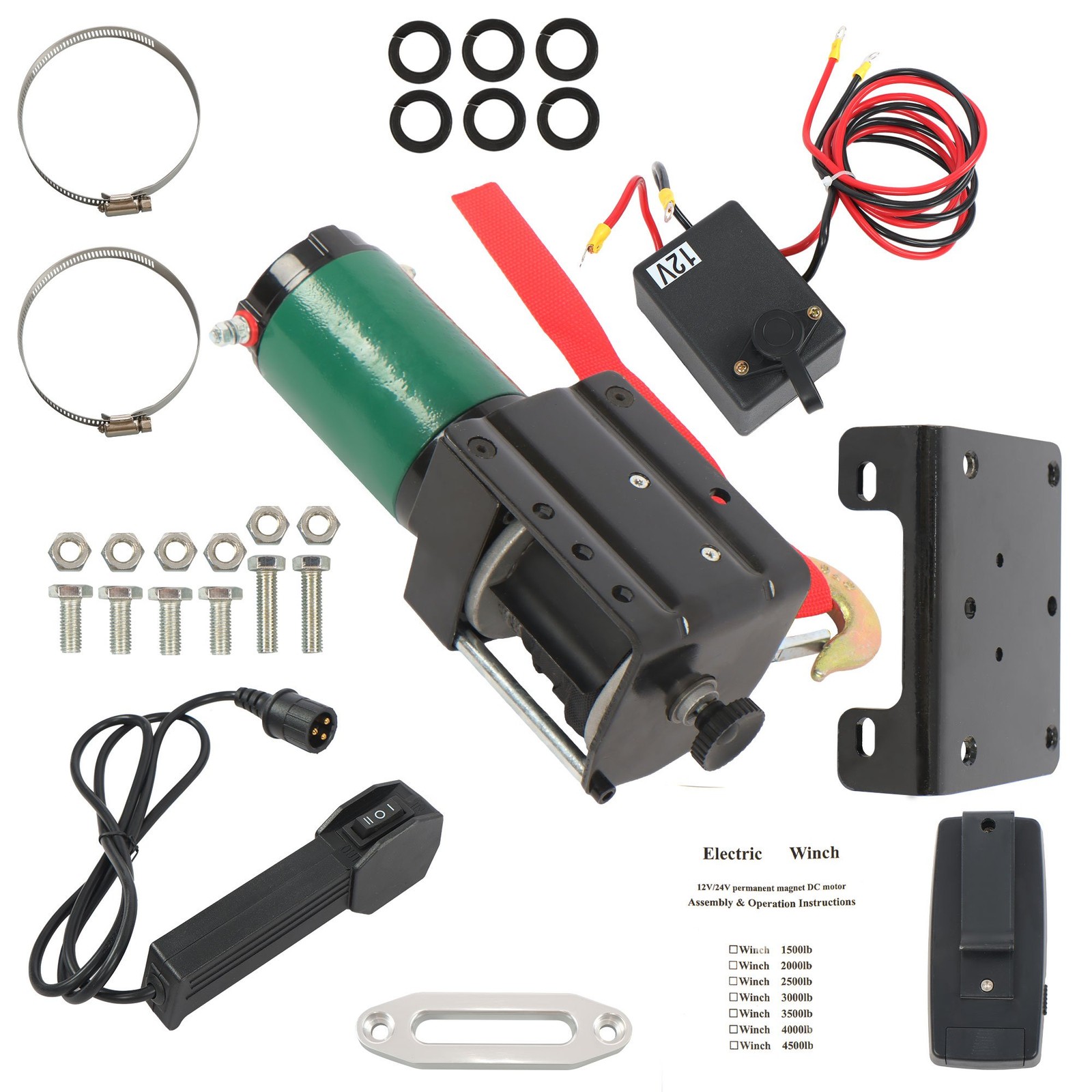 12V 3000LBS 1.3HP Electric Winch 32ft Synthetic Rope Wireless & Wired Remote