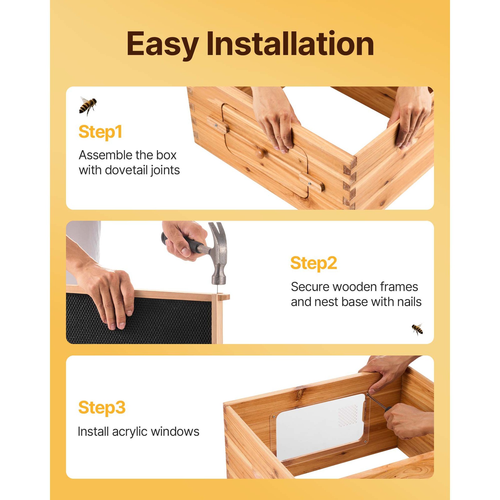 VEVOR Bee Hive Langstroth Kit 20 Deep & 20 Medium Frames with Acrylic Windows