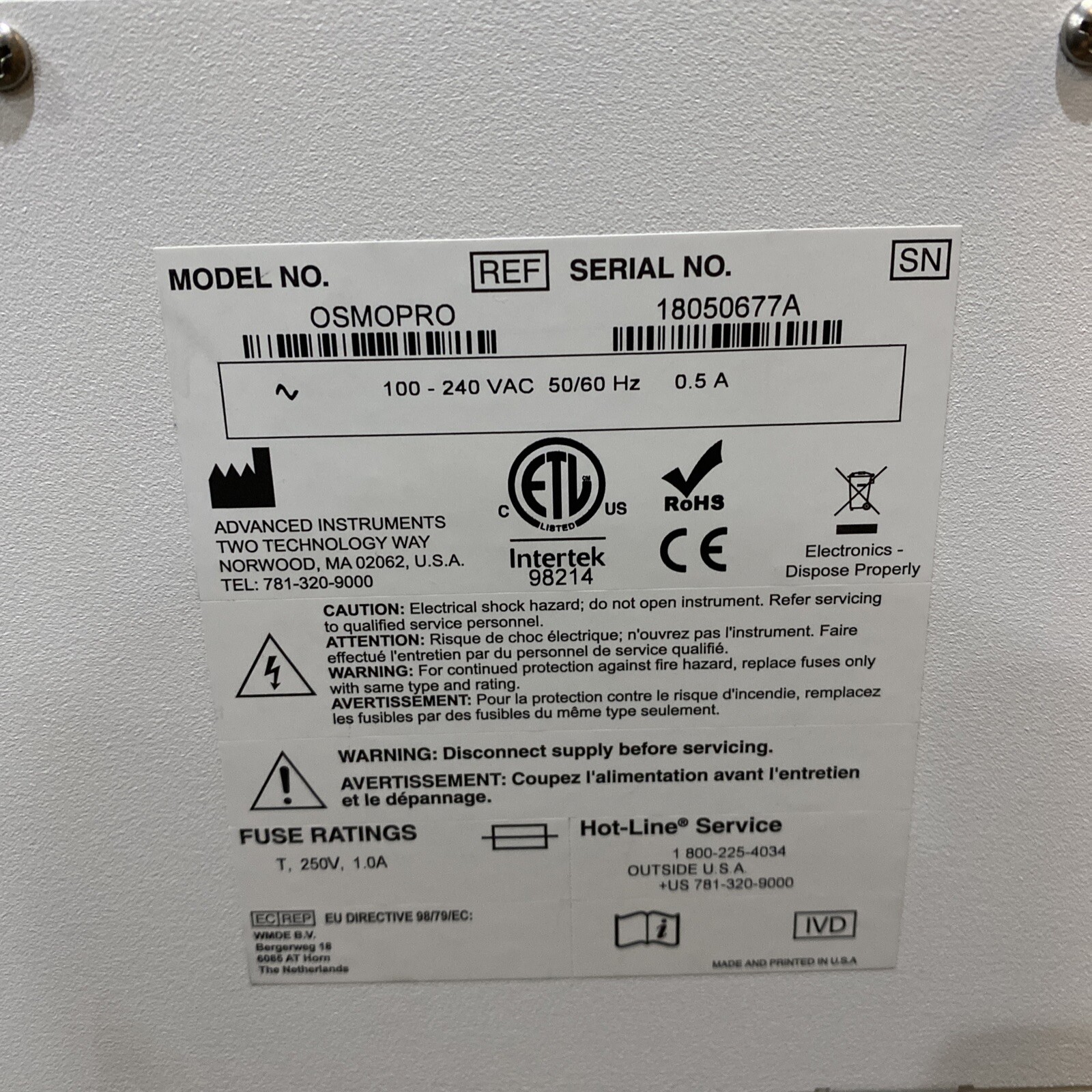 Advanced Instruments OsmoPro Multi-Sample Micro-Osmometer Excellent! MSRP: $75K