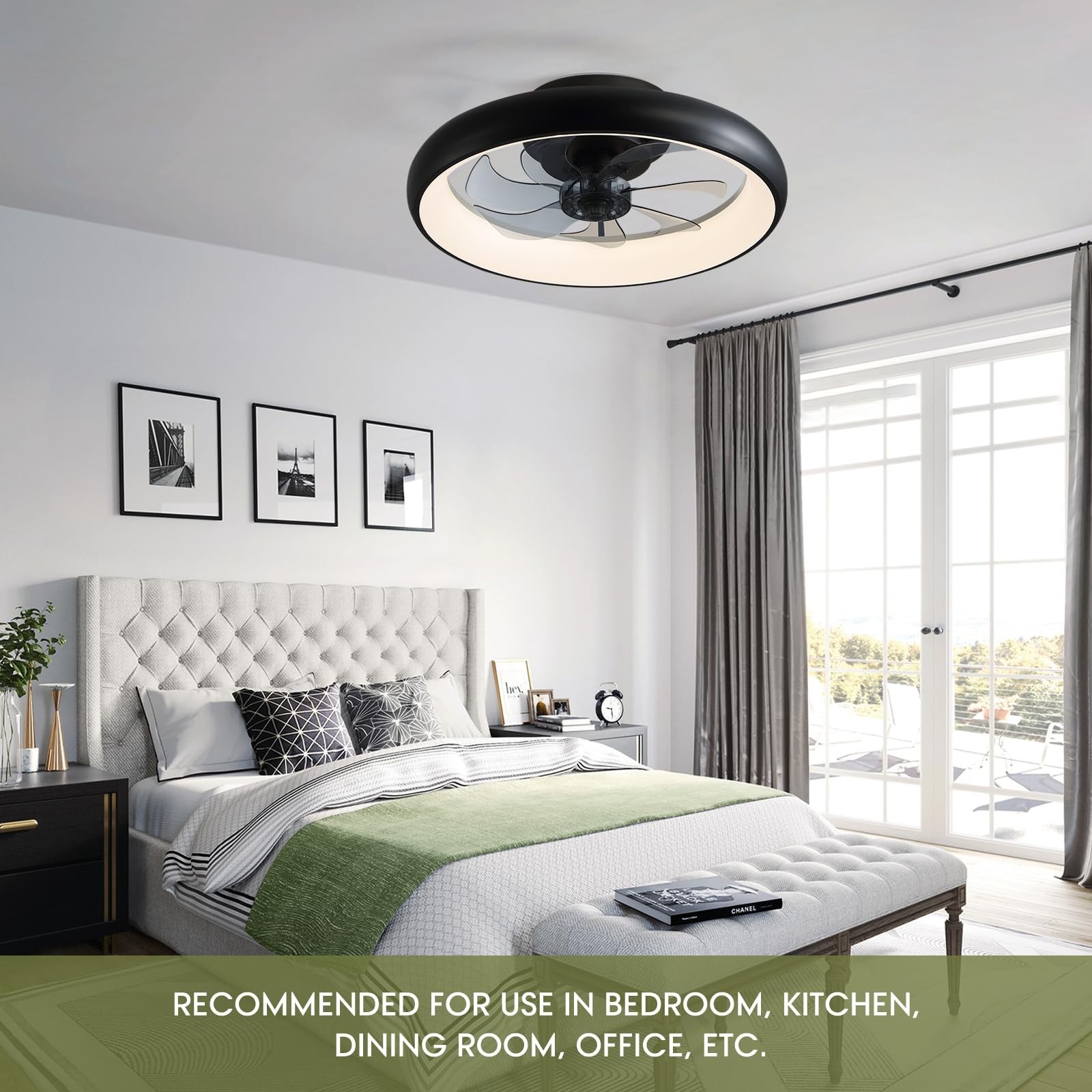 LUDOMIDE Ceiling Fans with Lights 20» Flush Mount Fan Remote & APP Control B…