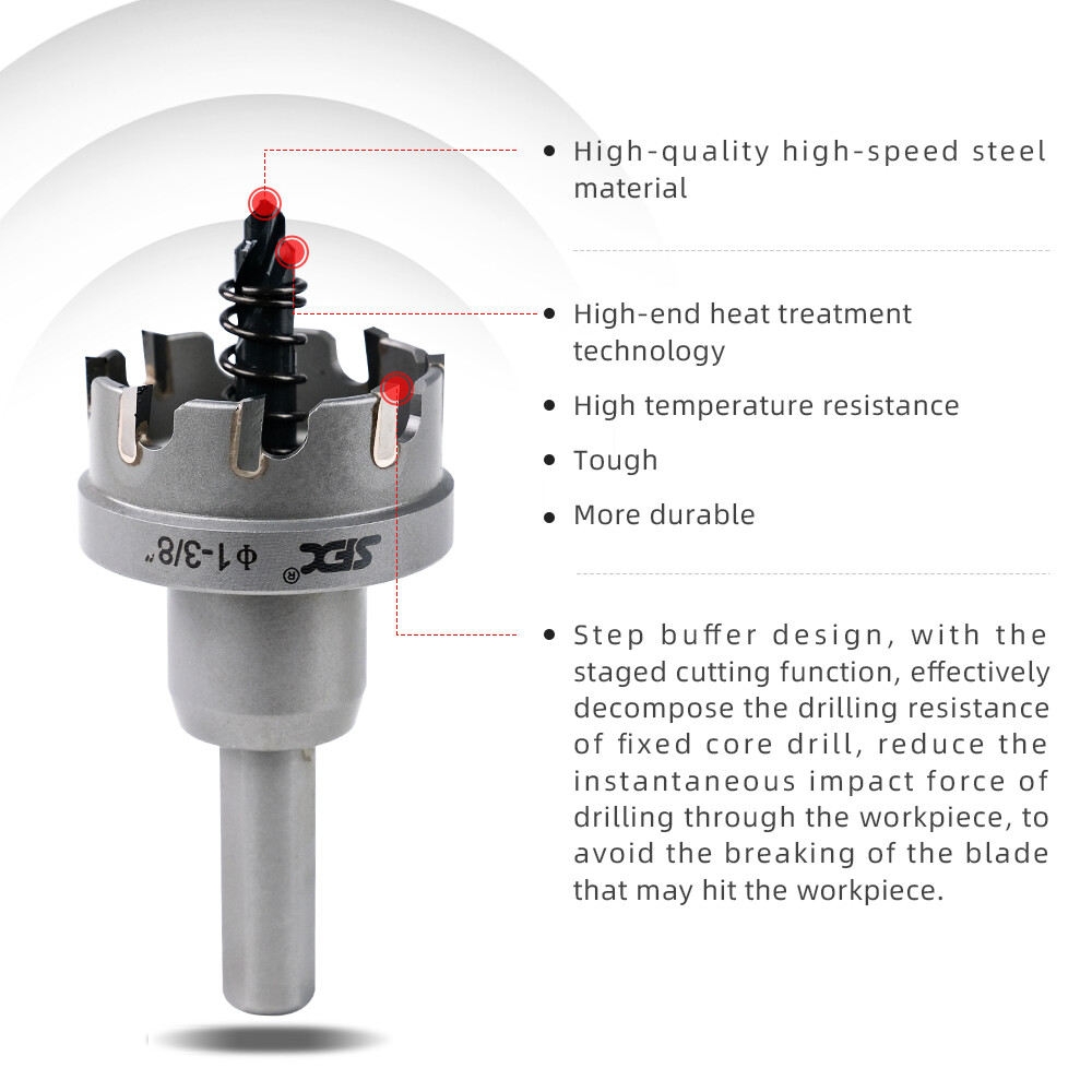 US TCT Hole Saw Carbon Hole Saw Set 3 Pcs 7/8», 1-1/8» and 1-3/8»