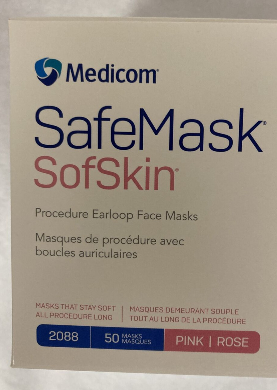Medicom 2088 SafeMask SofSkin Earloop Face Masks ASTM Level 3 Pink 50/Bx