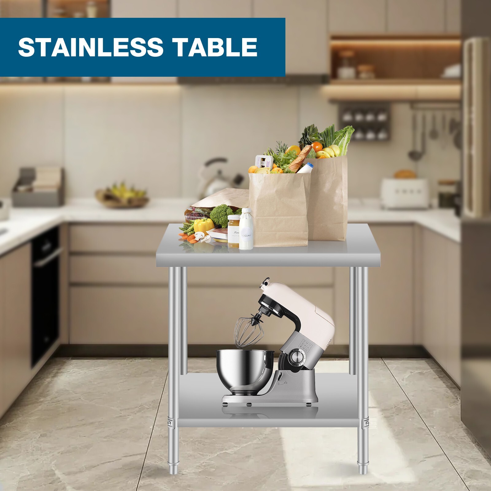 24×18″ commercial workbench stainless steel prep table for kitchen or garage