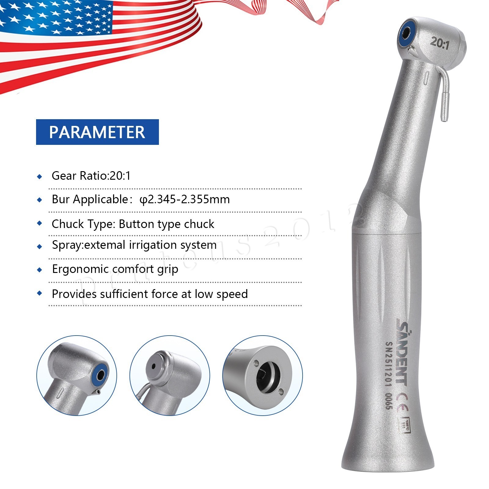 Dental Implant 20:1 Contra Angle Handpiece For All ISO E-Type Connector