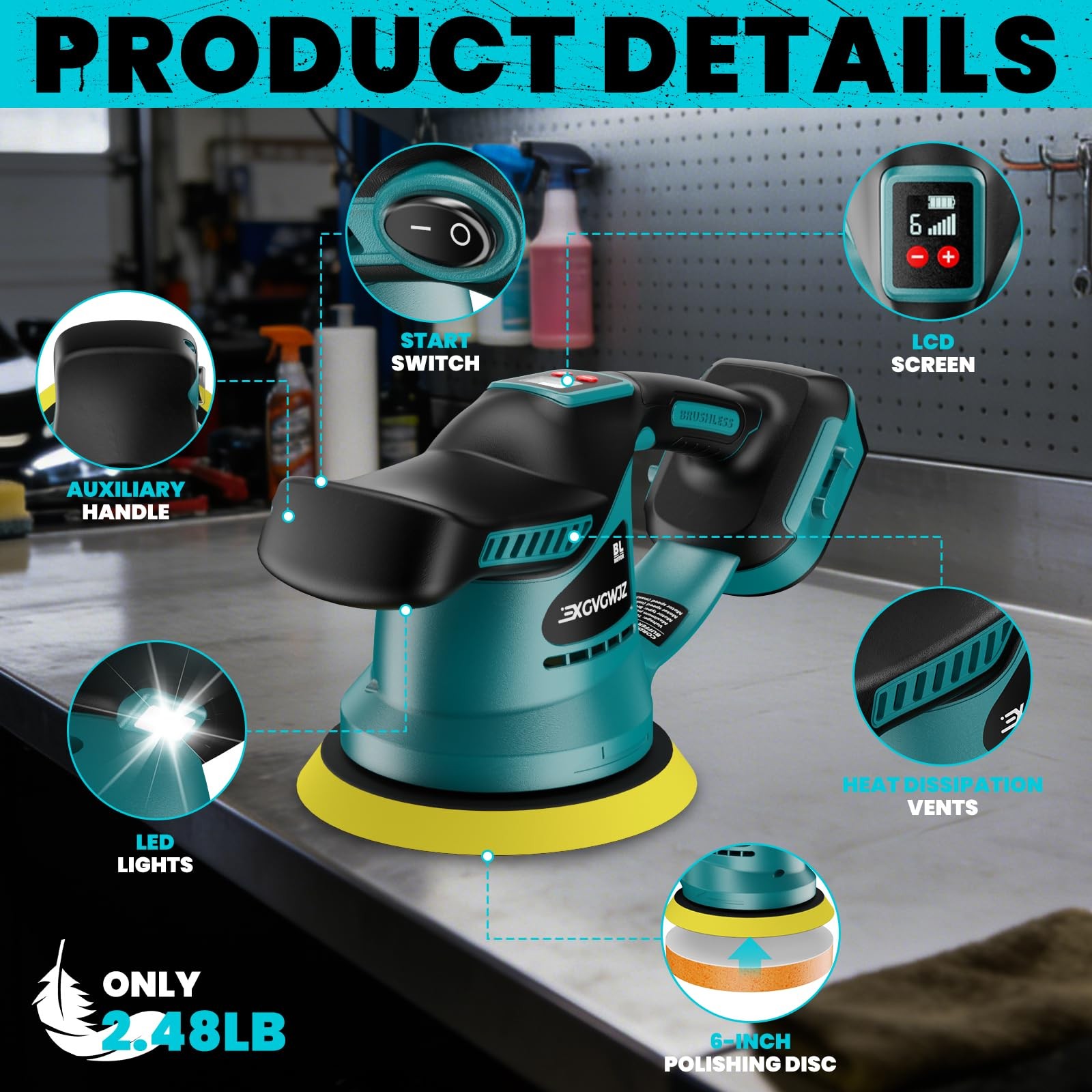 Cordless Buffer Polisher for Makita 18V Battery, 450W Brushless Car Buffer Po…