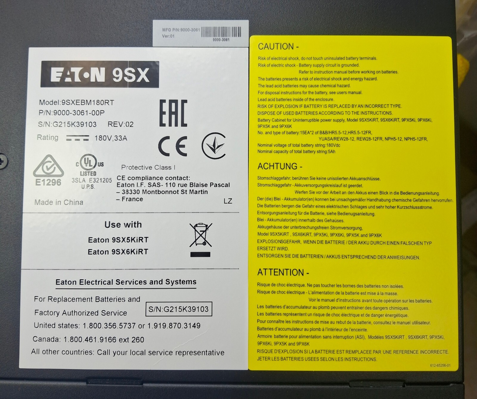 EATON 9SXEBM180VRT3U Extended Battery Module for Eaton 9SX UPS 5KVa