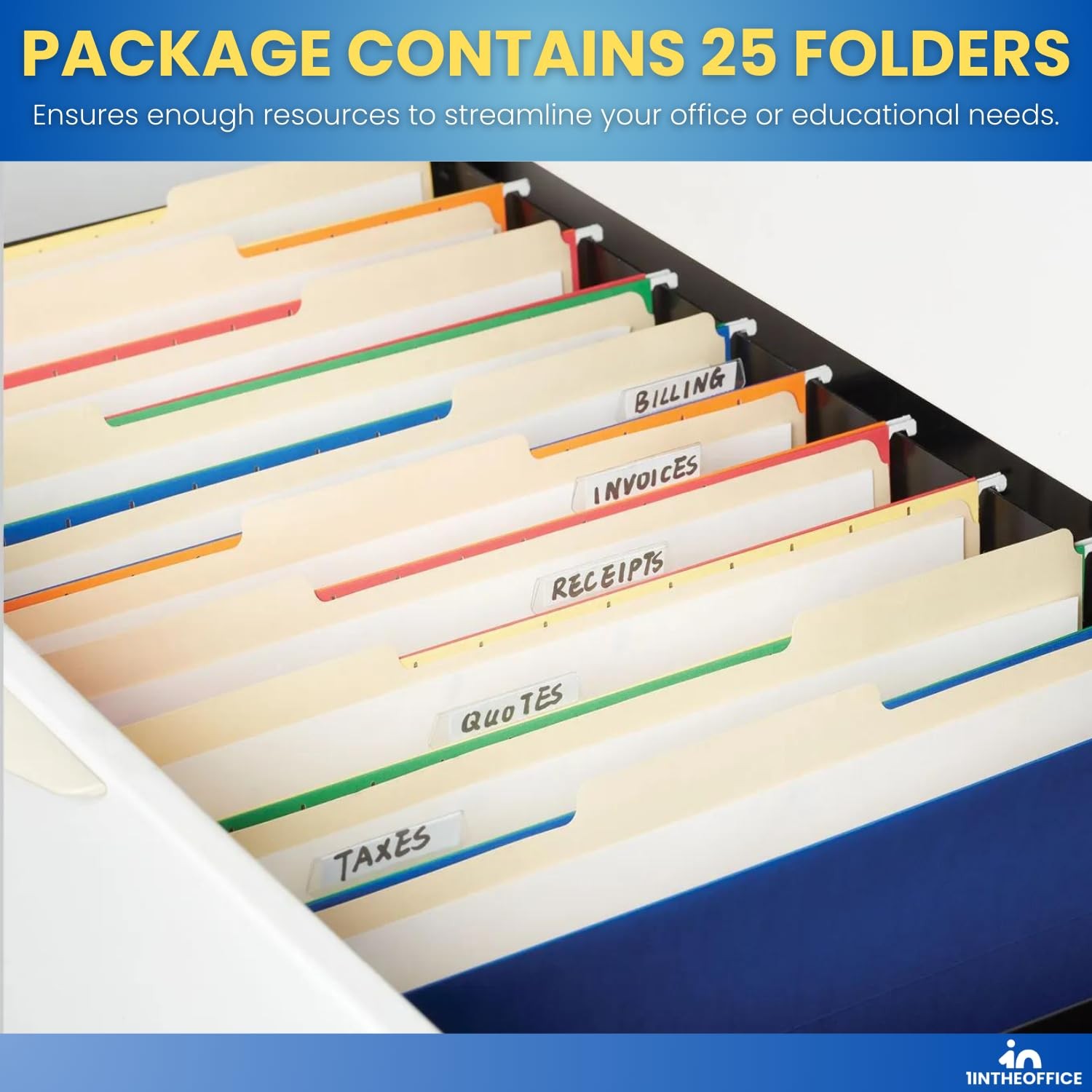 25 Pack Manila Legal File Folders Assorted 1/3 Cut Tab Organizer