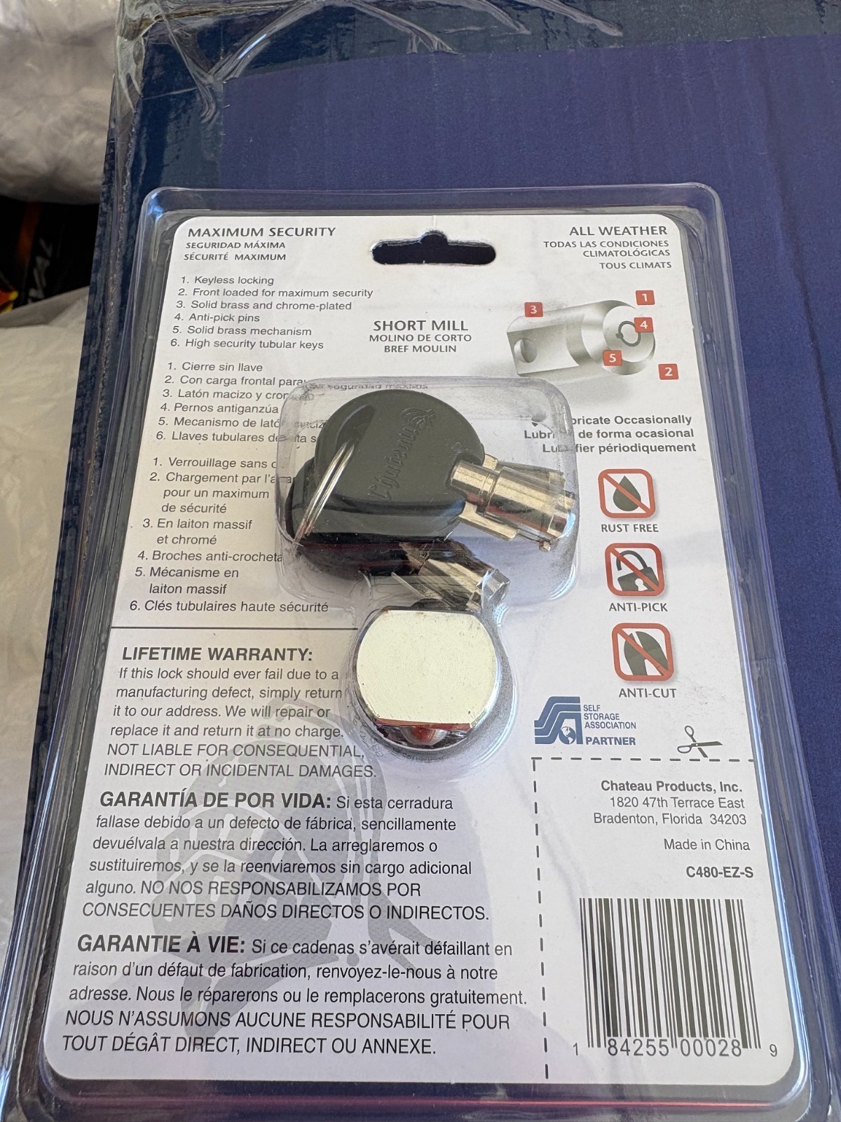 Chateau Keyless Locking C480-EZ-S Storage Cylinder Lock NIB FREE SHIPPING