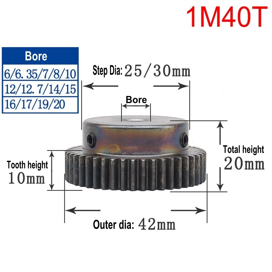 45# Steel Motor Transmission Gear 1 Mod Pinion Gear 10T-150T Spur Gear With Step