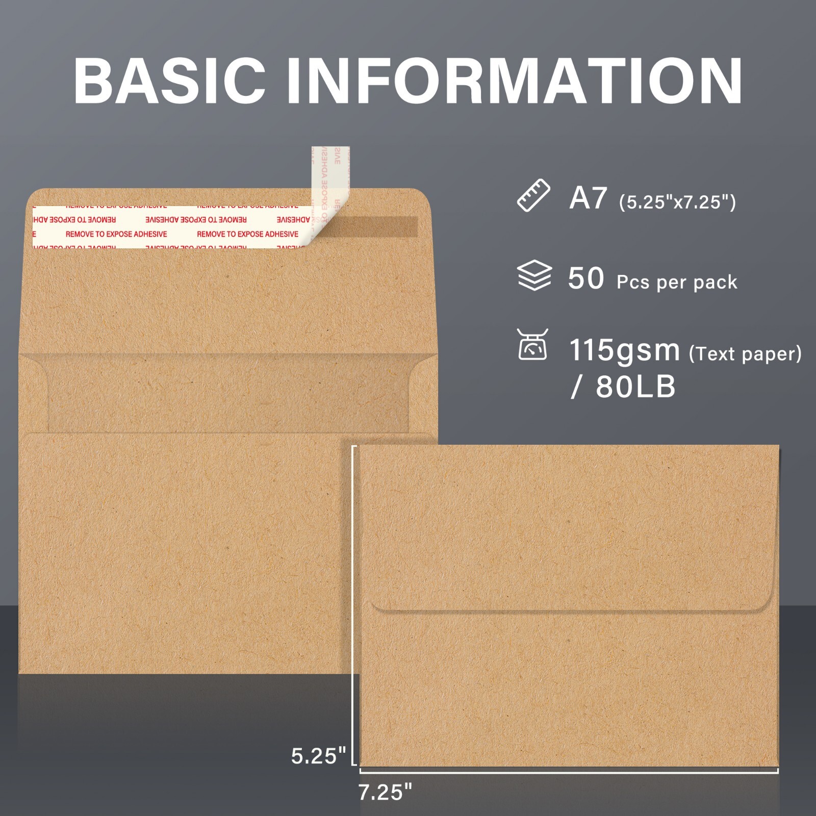 300 Brown Kraft Paper Envelopes 5×7 Invitation A7 5.25×7.25 Self Seal Card Photo