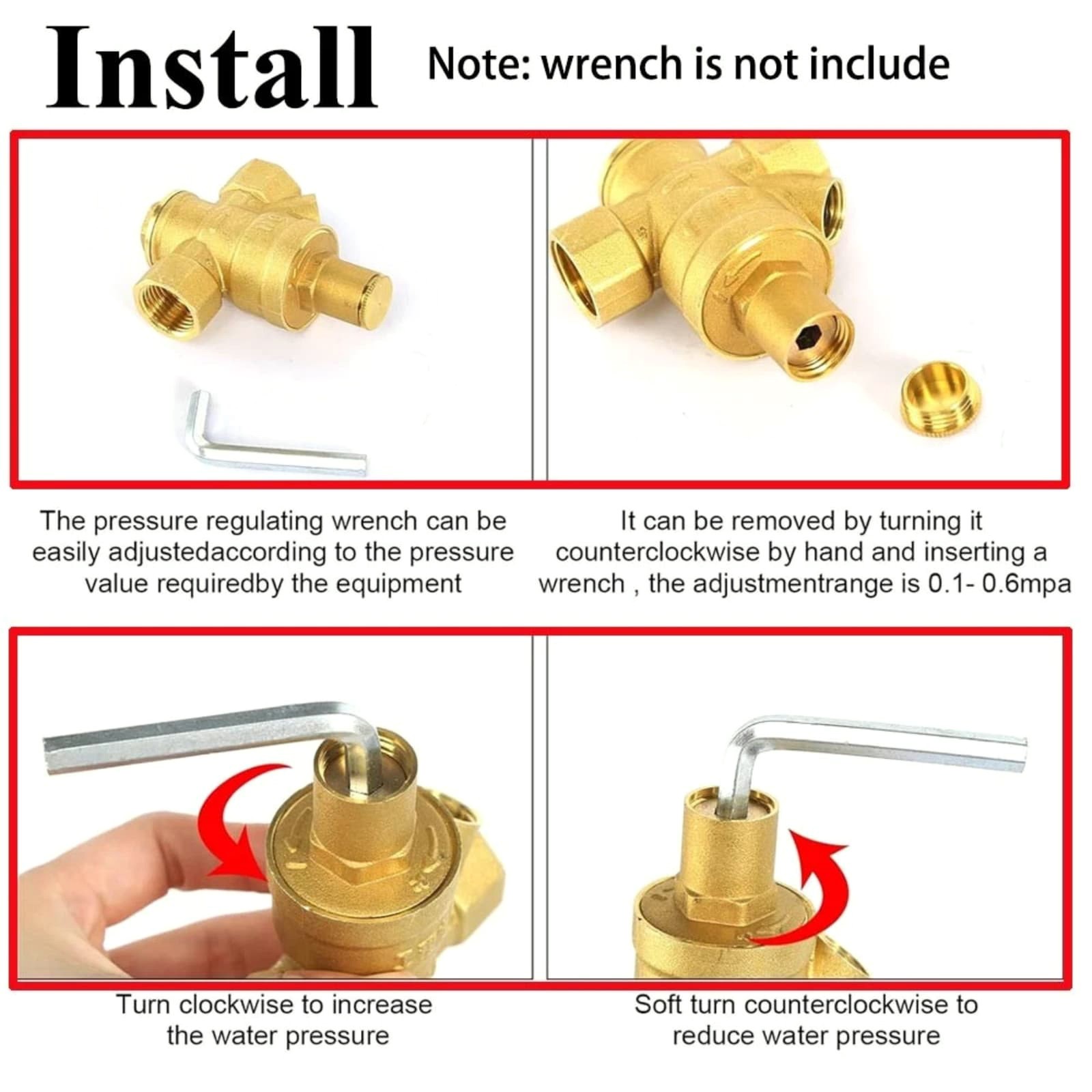 3/4″ Brass Home Water Pressure Governor Reducer For Shower System With Gauge