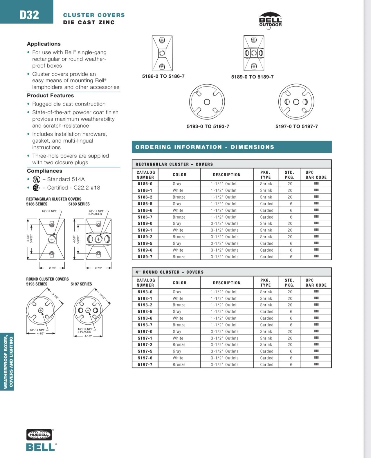 5197-0 Bell Outdoor Round Cluster Cover with Three 1/2″ Outlets **SHIPS FREE**