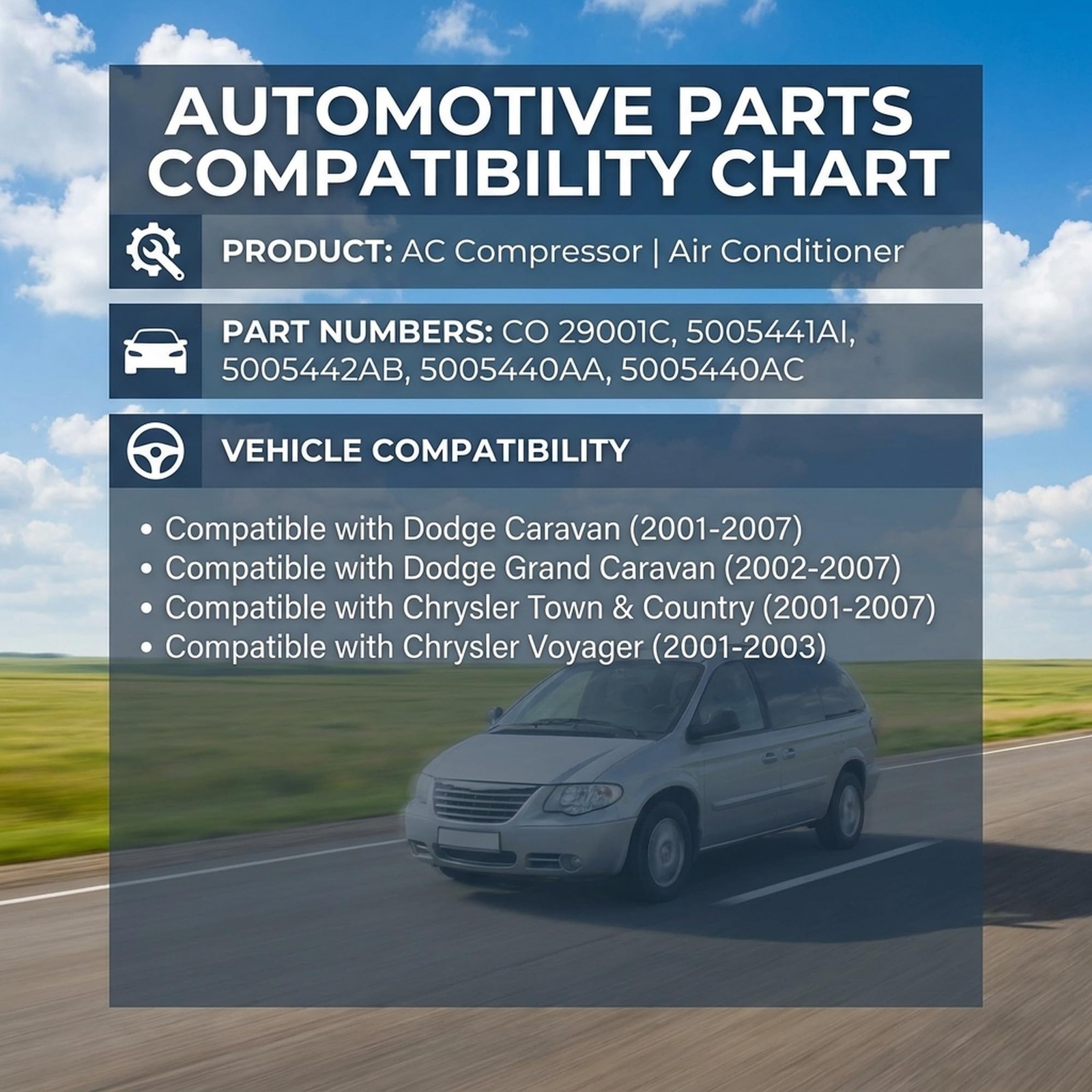 5005441AC AC Compressor w/Clutch For Dodge Grand Caravan Chrysler T&C 2001-2007