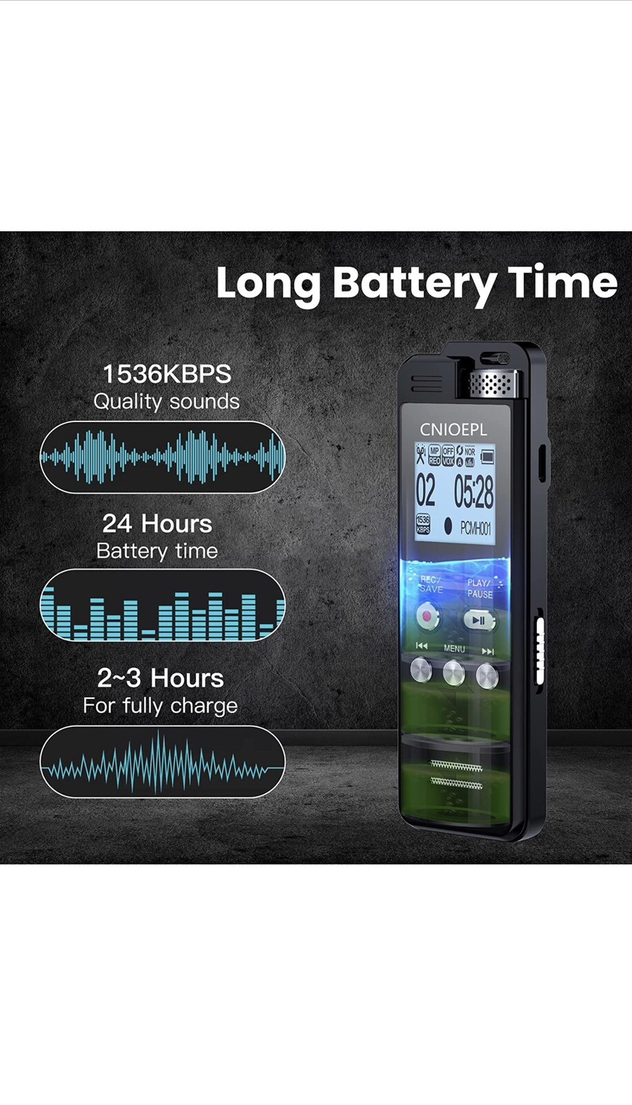 72GB Digital Voice Recorder 1536KBPS 5148h Recording Capacity 24h for Recordi…