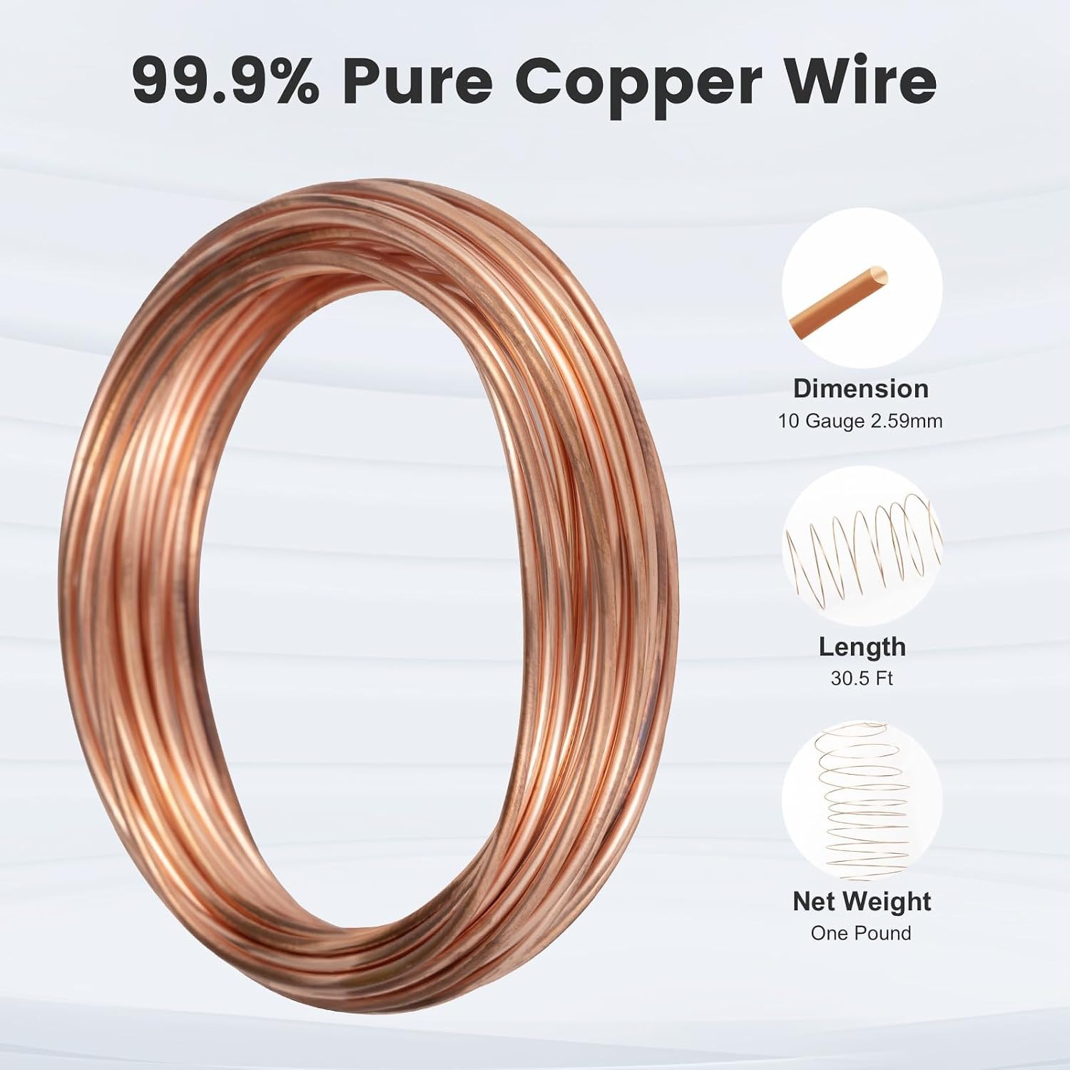 99.9% Solid Copper Wire 10 Gauge 1 Pound 30 Ft Spool Soft Copper Wire