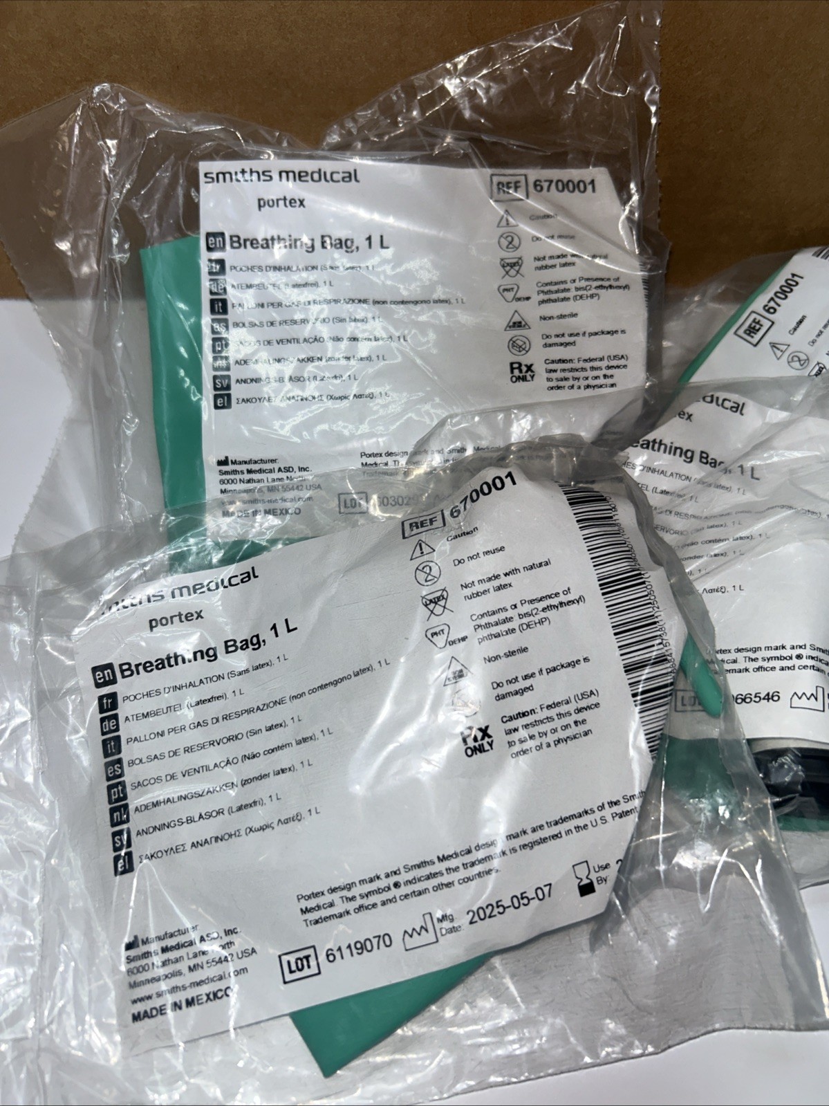 Lot of 4 Anesthesia Breathing Bag – 1 Liter Non-Latex 08/2027