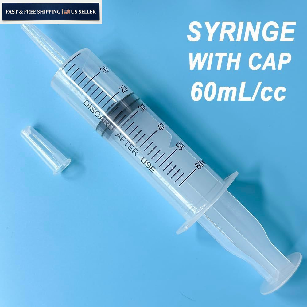 4 Pack 60mL Large Syringe for Liquid with Tip Cap, Plastic 60mL, transparent