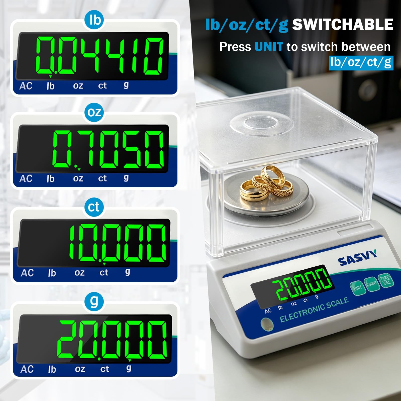 SASVY Lab Scale 500g x 0.001g Scientific g/oz/ct/lb 0.001g, blue