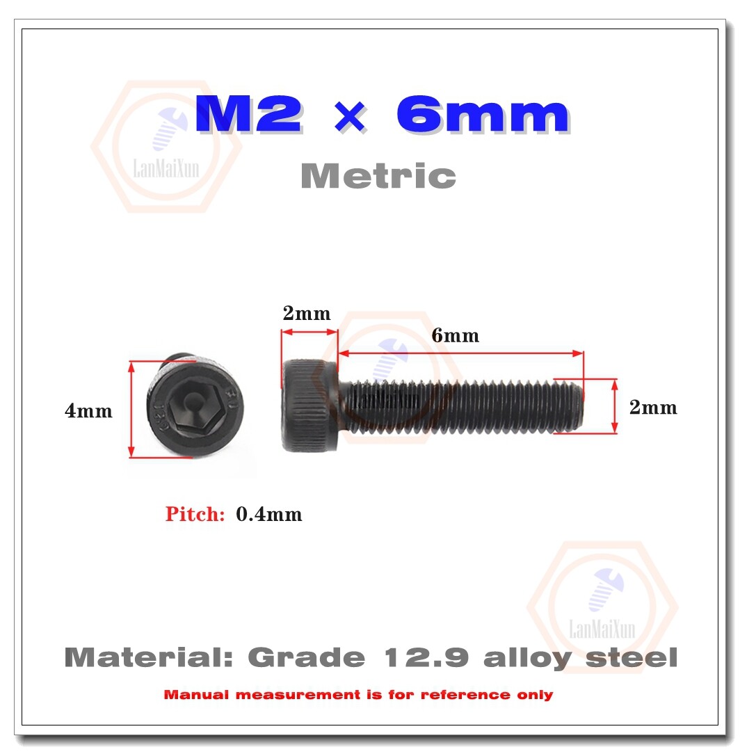 New M2-0.4 Allen Hex Socket Cap Head Screw Black Alloy Steel Class 12.9 DIN912