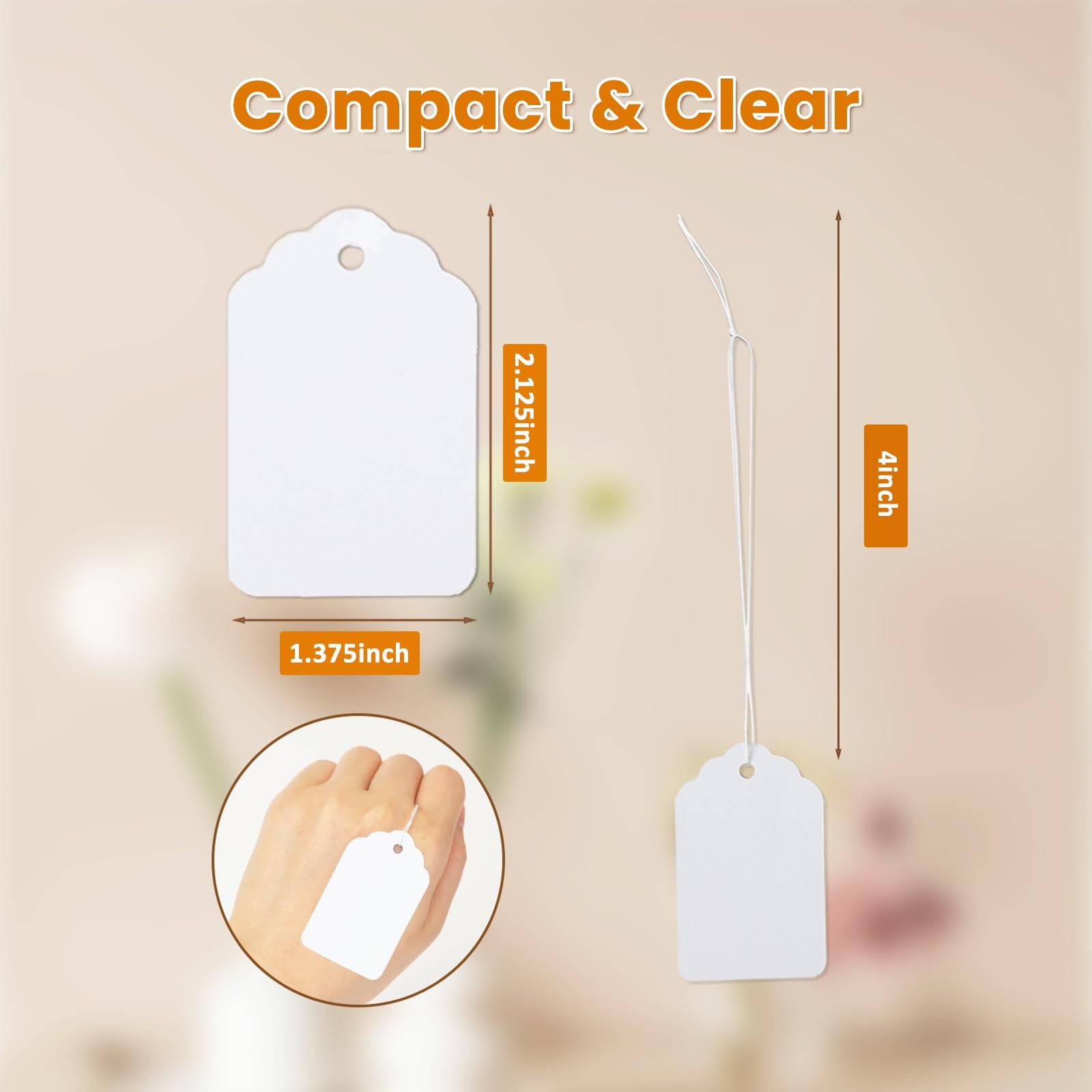 White Price Tags with String Attached 1000 PCS, 1.375 x 2.125×1.375,