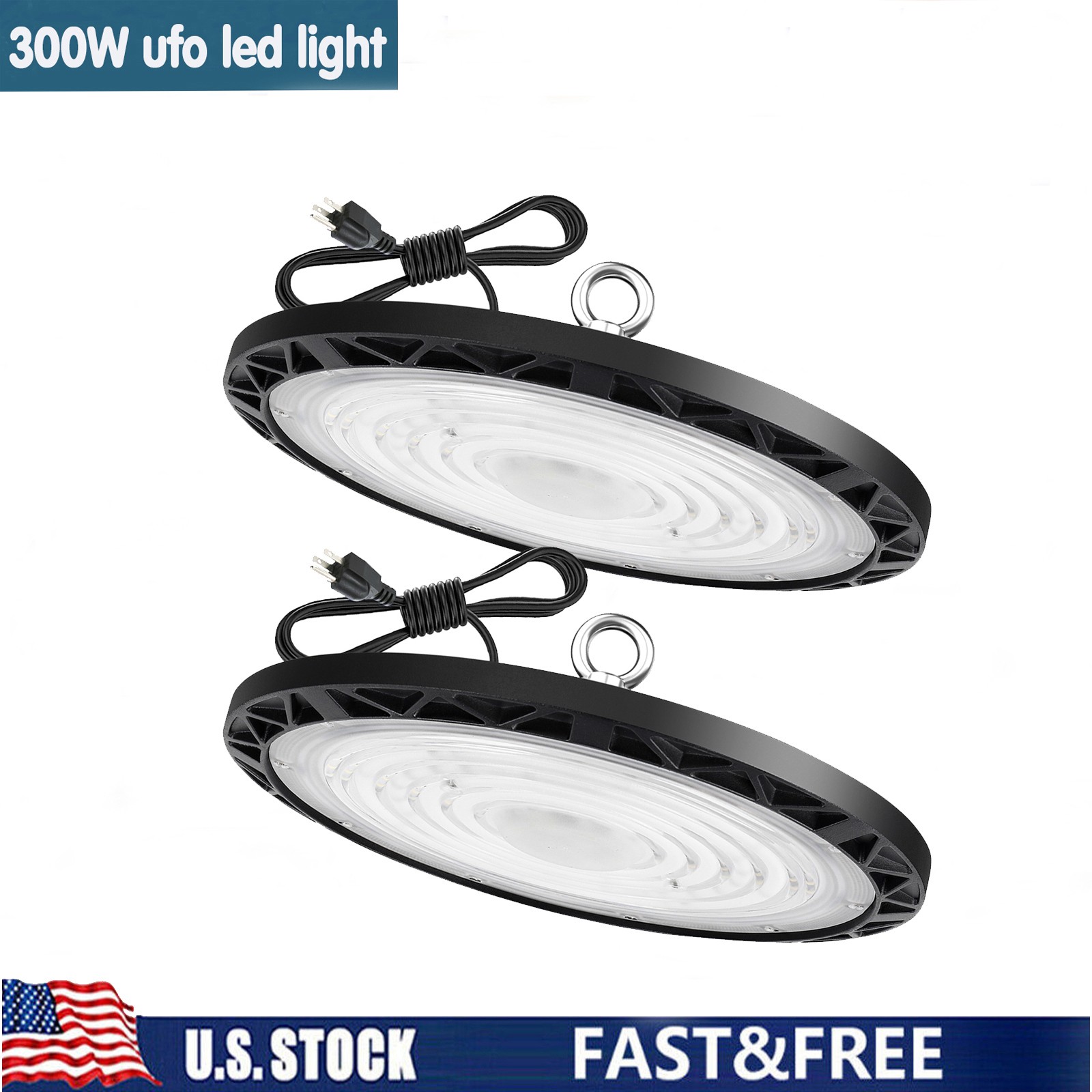 2 Pack 300W UFO LED High Bay Light Industrial Factory Warehouse Commercial Light