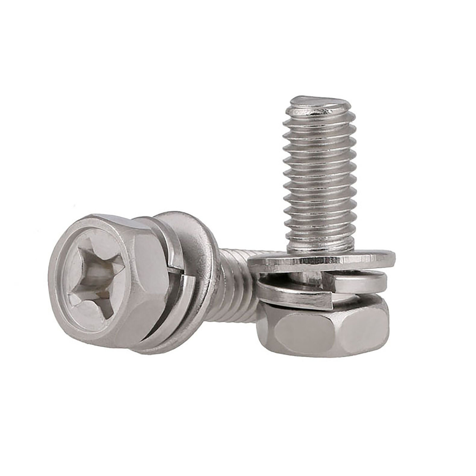 M3M4M5M6M8M10 A2 Stainless Phillips Hex Head Bolt Spring/Flat Washer Sems Screws