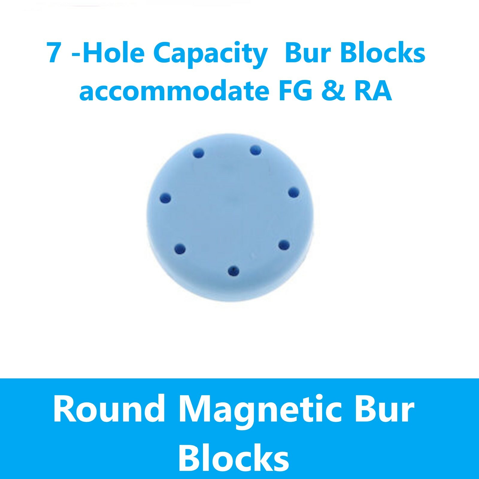 Dental Lab Magnetic Round Bur Block Holder 7 Hole HP, FG & RA Autoclavable 250F