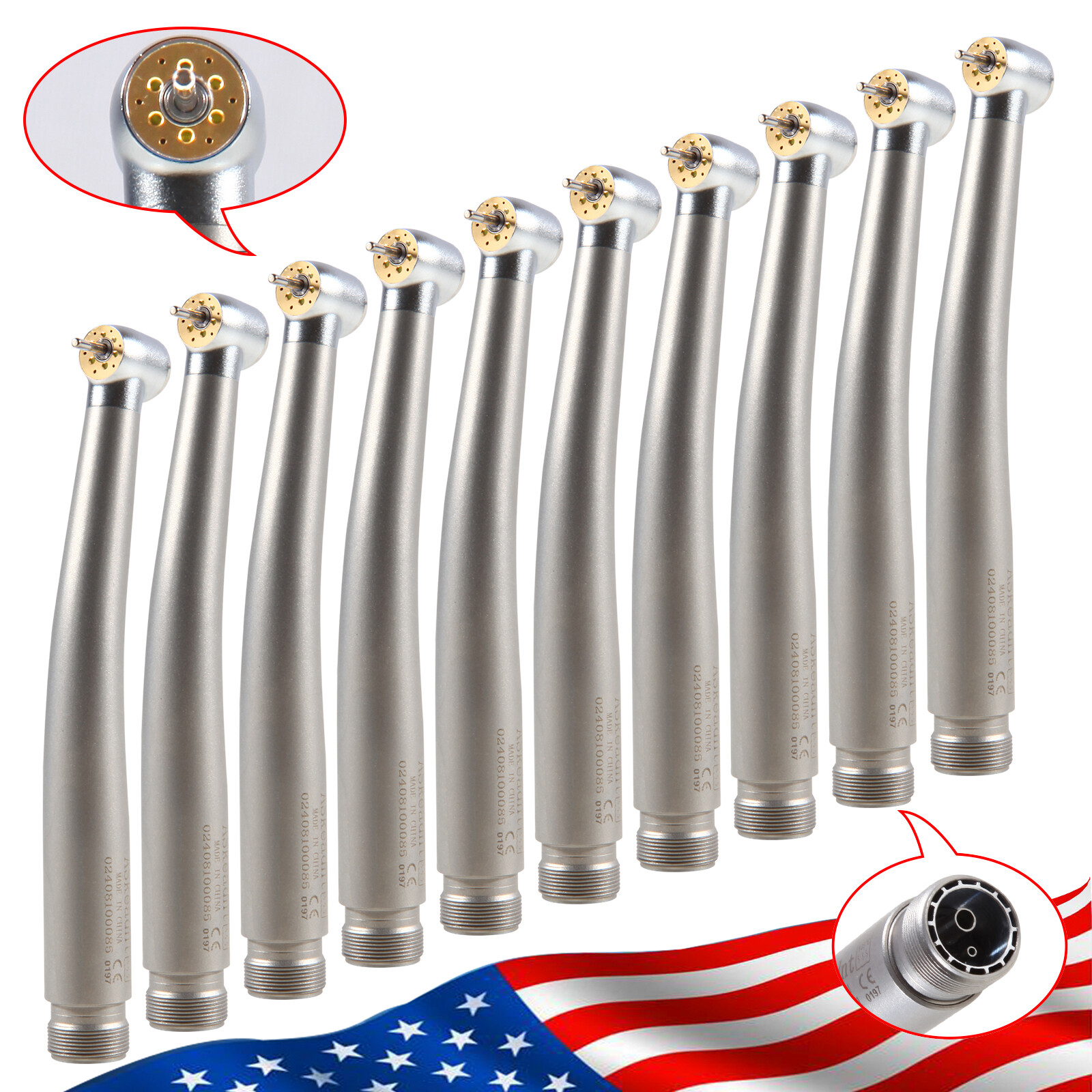 1-10 Dental 6 LED E-generator Fiber Optic High Speed Handpiece 2Hole 6 Sprays