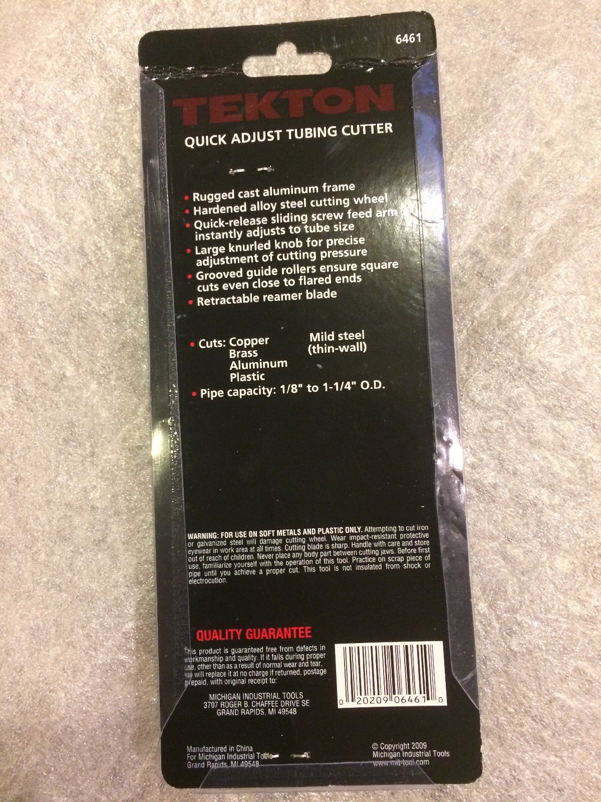 Tekton Plumbing Tubing Copper Brass Plastic Cutter 1/8″ to 1-1/4″ OD #6461