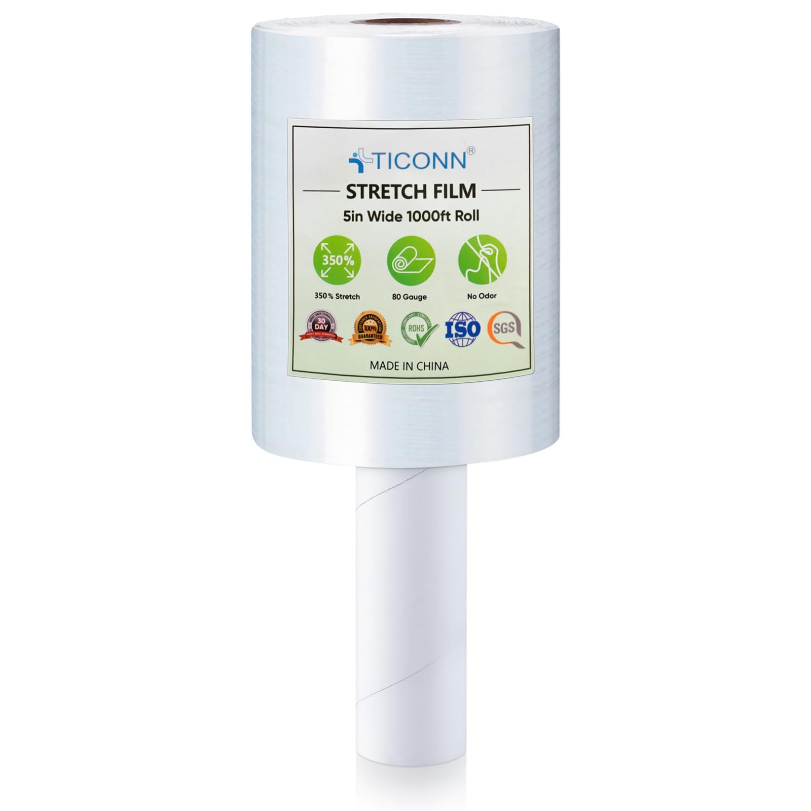 TICONN Stretch Wrap Film Roll, 1000ft Industrial 5»-1PK, Clear
