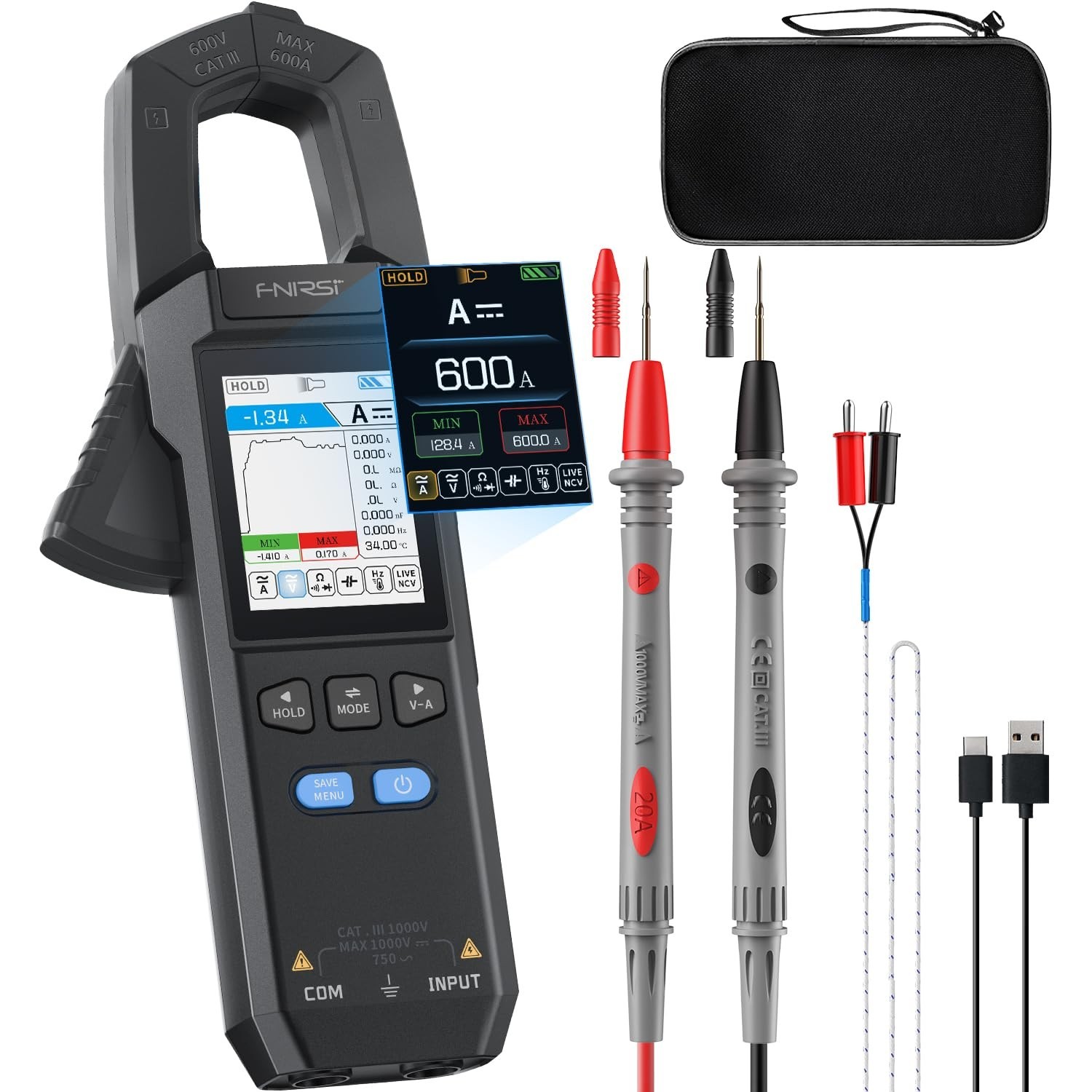 Digital Clamp Meter Multimeter TRMS AC/DC Voltage Current NCV 600A